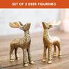 Golden Aluminium Christmas Reindeer Figurine Statue 2 Pcs | Reindeer Showpiece for Tabletop, Bookshelf, Desktop, Cabinets, (Jewellery Not Included)