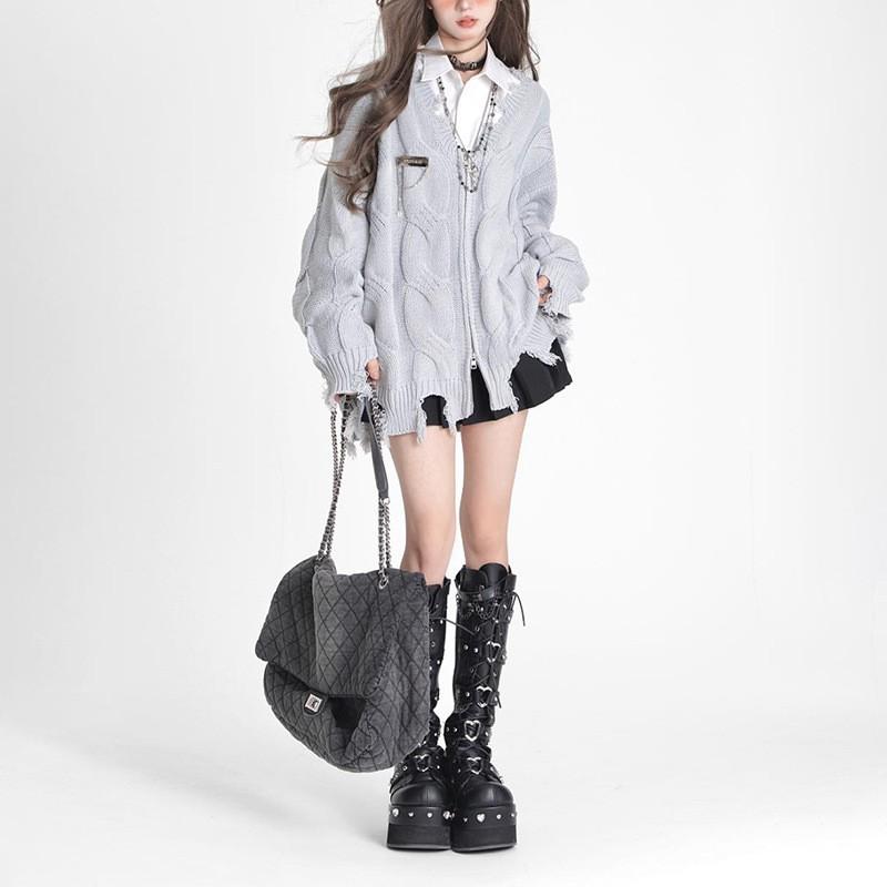 Womens V-Neck Knit Sweater Loose Fit Long Sleeve Casual Style 2025 Winter