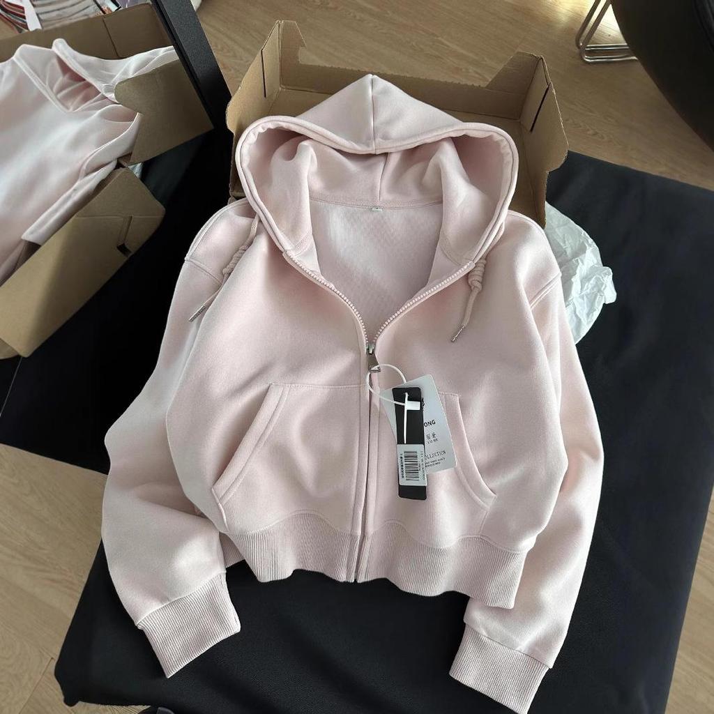 Dámská růžová mikina s kapucí - Jaro/Podzim 2024 Ležérní volný střih Krátká bunda