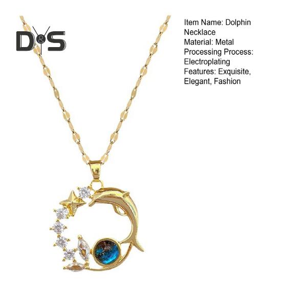 Halskette mit Delfin- und Stern-Anhänger, Zirkonia, Himmels- und Planeten-Anhänger, Halskette mit Ozeantier-Motiv, Schlüsselbeinkette, Schmuck, Geschenk für Frauen
