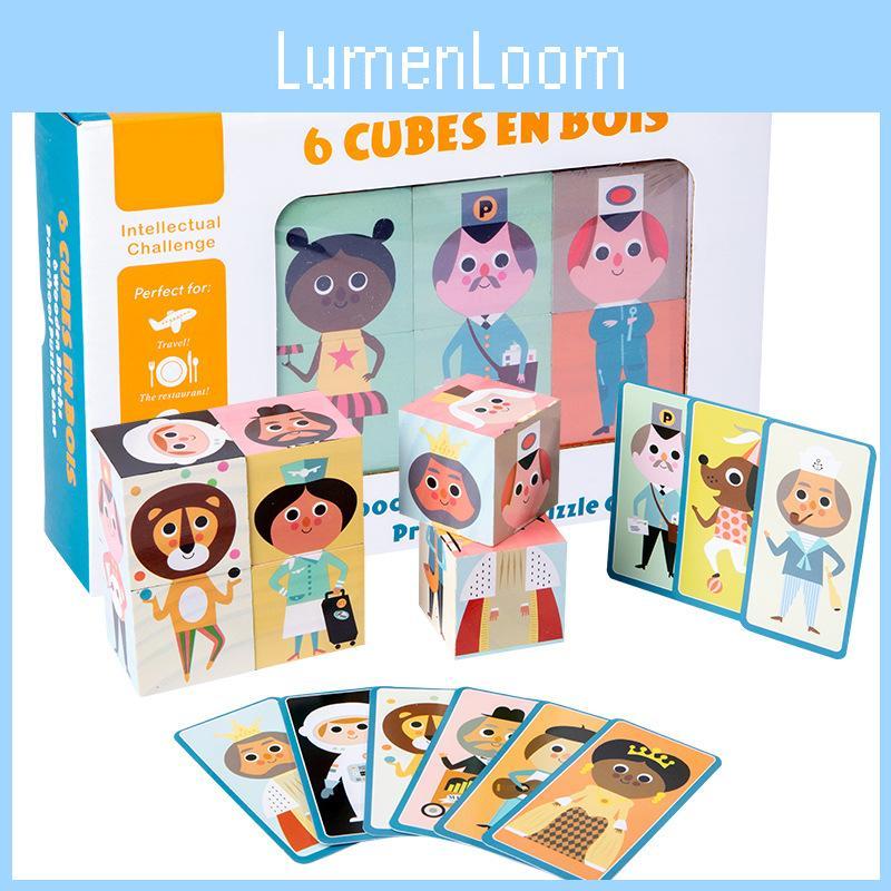 Kids Building Wooden Blocks With Creative Sixsided Puzzle For Logical Thinking