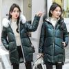 Winter Women Mid-length Parkas Jackets Casual Female Thicken Warm Hooded Jackets Coat Windprood Shiny Parka Coat with Fur Collar