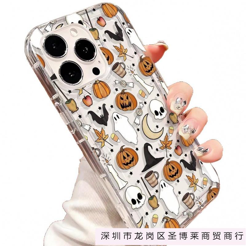 Pumpkin ghost candy is suitable for Apple 16pro mobile phone case 15pro transparent 1413 airbag 12 trend 11