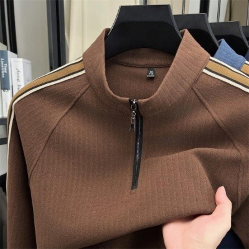 T-Shirt Kontrastierender Reißverschluss Langarm-Pullover Herren Freizeitmode Top