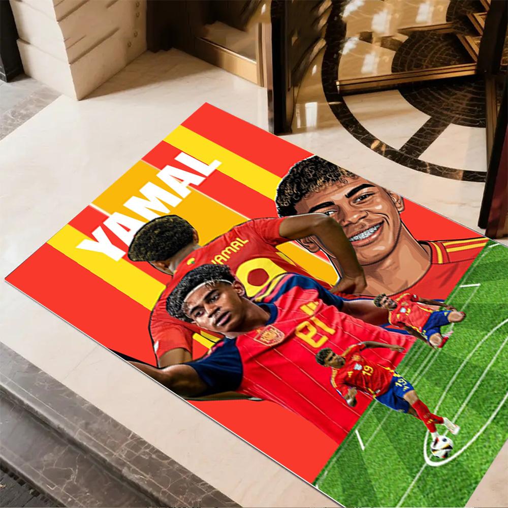 Lamine Yamal's Fußballreise Teppich Perfekt für Balkon Esszimmer im Freien Eingangsbereich Rutschfester Teppich Anime Büro Dekor Hochzeitsfeier Geschenk
