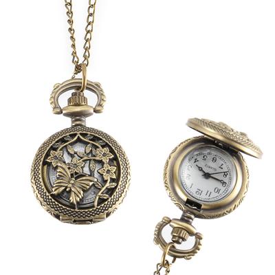 Best Gifts Quartz Pocket Watch With Chain Bronze Color Hollow Vine Flower Necklace Pendant Pocket Watch Clock for Mens Womens