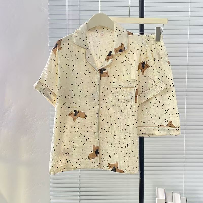 

Cartoon ins polka dot puppy pajamas women s summer short-sleeved shorts thin suit beautiful girl can wear loungewear s [recommended weight 35-40kg ]