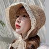 Straw Hat Women's Summer Lace Tied Beach Hat Beach Vacation Sun Protection Hat Strap
