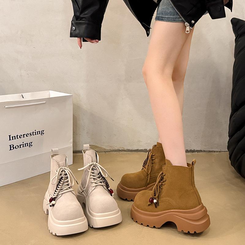 Spring and Autumn 2025 New Fashion Denim Sweet Cool Wind Martin Boots Children's Thick Soles Increase Height Lightweight British Single Boots