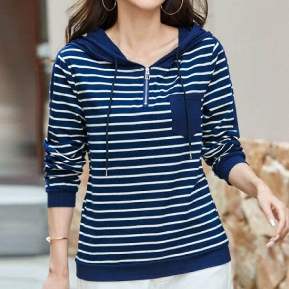 Navava Men S NT2988 STriped Zip PoinT Hoodie Long Sleeve T ShirT