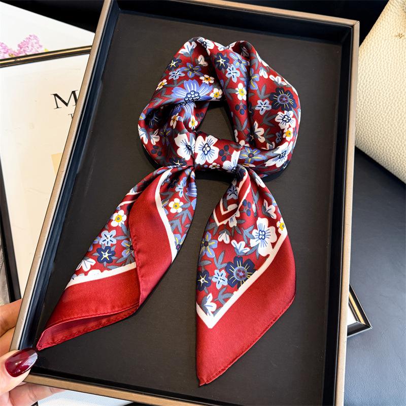 

Scarf Female Silk Hijab Luxury Shawl Wraps Bandana Headband Ribbon Handkerchief Headscarf Foulards Femme Accesories Hair Bands 70x70cm