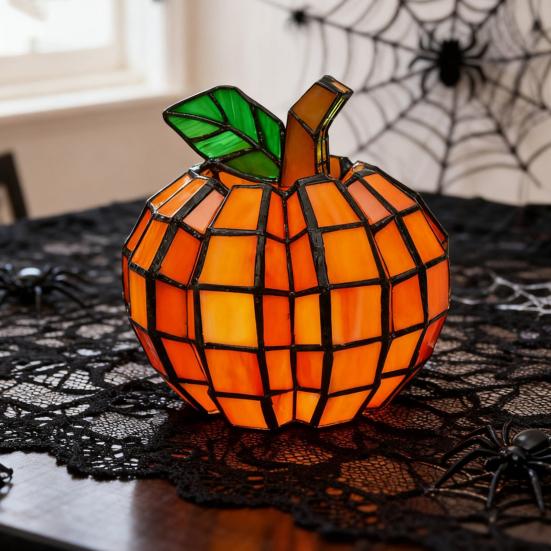 Stained Glass Pumpkin Lantern Handmade Halloween Pumpkin Lamp Starry Night Glass Decor Indoor Fall