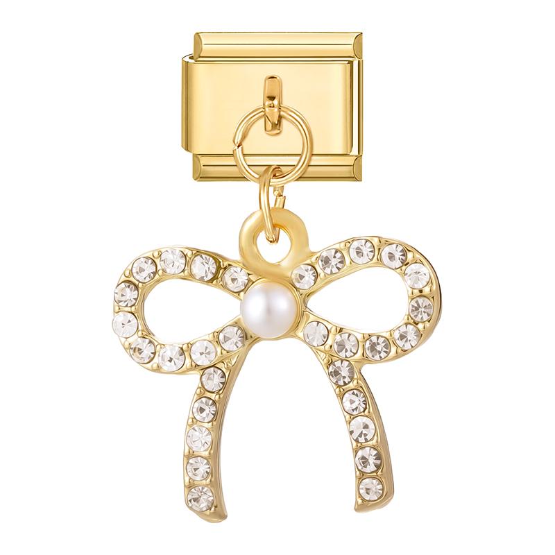 Gold Color Heart Lips Bow Knot Rose Swan Fishbone Pendant Charm Links Fit 9mm Stainless Steel Bracelet DIY Making Men Women Gift
