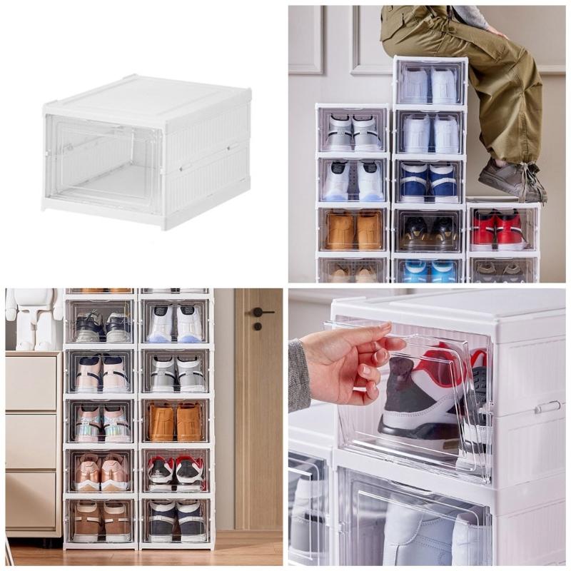 Stackable Shoe Organizer with Clear Viewing Panel Foldable Footwear Storage Rack Dustproof Shoe Case Dorm Room Essential