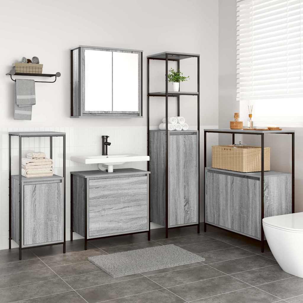 Bathroom Furniture Set with Shelf and Door 5 pcs Grey Wood Based Material