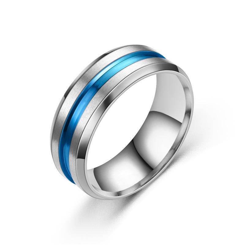 2021 Men's Titanium Steel Blue Beveled Intercolor Ring