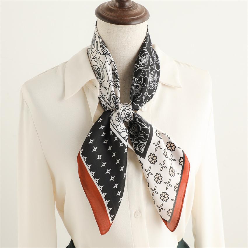 Retro green gold silk camellia spring and summer sunscreen shawl temperament star scarf simulation silk 71cm professional scarf women