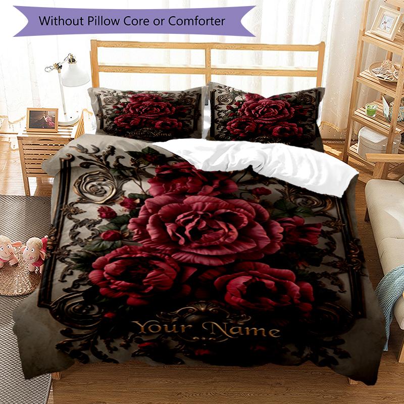 3pcs Custom Name Floral Elegance Printed Bedding Set Duvet Cover Closure Includes 1 Duvet Cover & 2 Pillowcases, Soft and Comfortable for All Seasons.