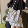 Green Double Sided Tote Bag Lightweight Shopping Handbags Chic Purple Flower Shoulder Bags  Travel