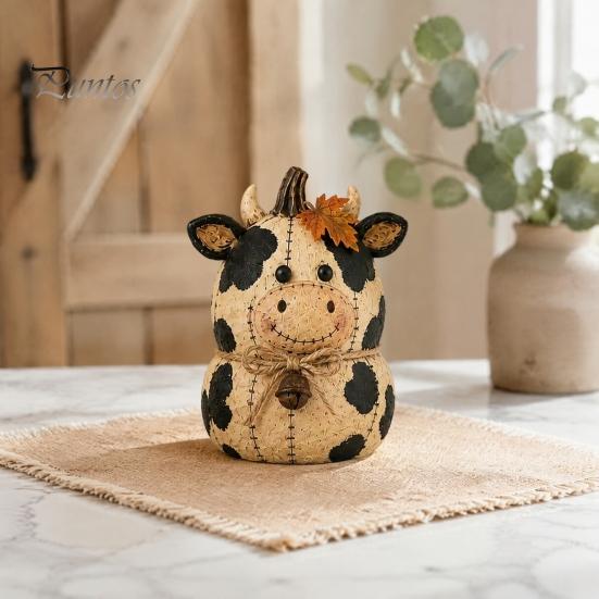 Thanksgiving Home Decor Ornaments Rustic Farmhouse Felt Animal Ornaments, Cute Cow/Pumpkin/Rooster Figurines, Decorative Handmade Animals Hand Painted