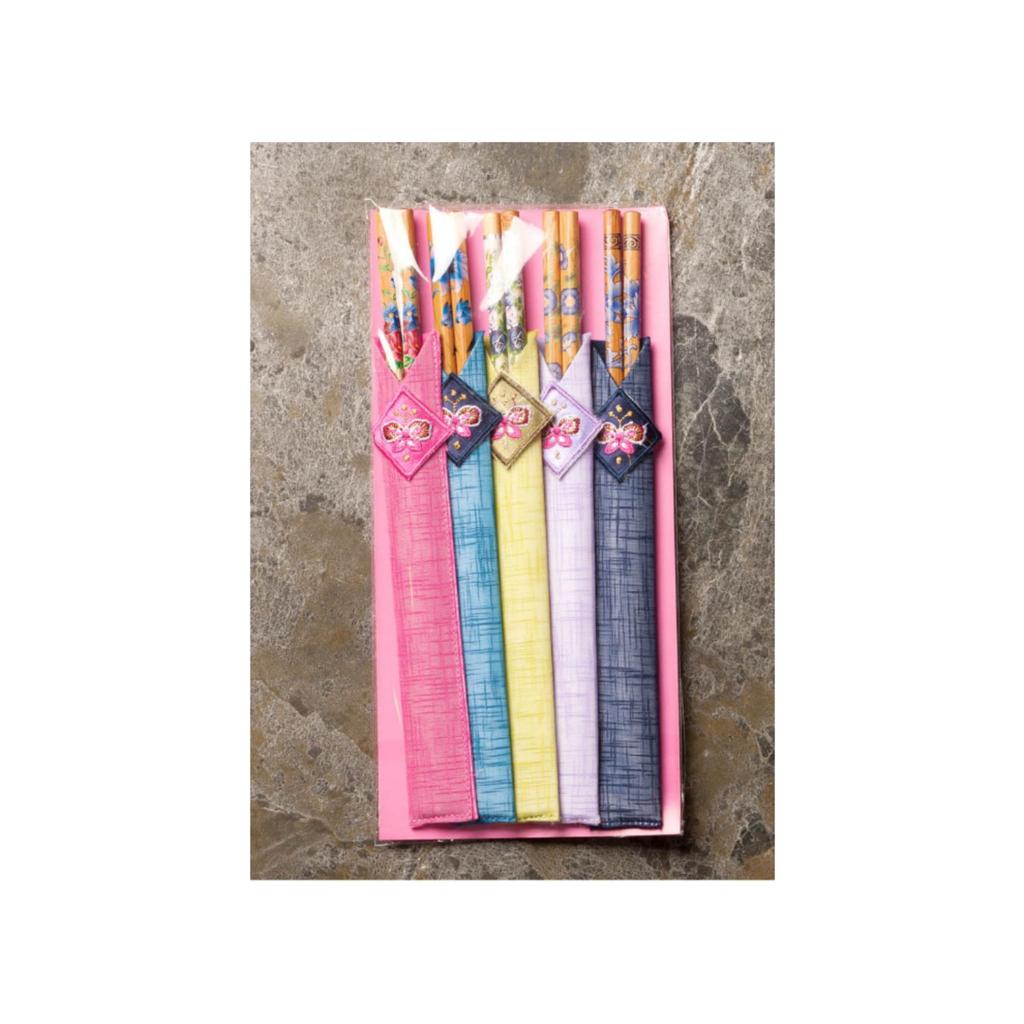 5 Types of Colored Wooden Chopsticks + 5 Types of Chopsticks Houses Foreigners' Gift Set