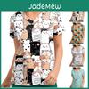 Cute Tshirts Print Personalized Womens Short Sleeve Vneck Top Work Uniform Pocket Tops