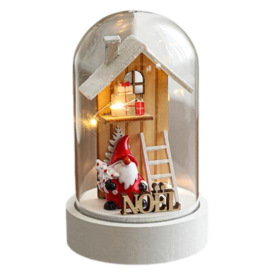 Christmas Dome Glass Ornament LED Light Up Reindeer Christmas Tree Little Church in Cloche Tabletop Decoration for Indoor Room Desktop Decor