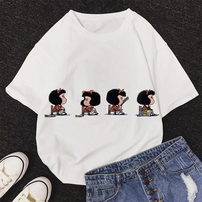 Mafalda Kawaii Graphic Print T-shirt Women Harajuku Aesthetic Pink Tops Y2k Casual Tshirt 2026 Newest Summer Fashion Female T Shirt