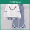Middle Girls Spring Suit Casual And Big Children Autumn Long Sleeve Round Neck Pullover Jeans Twopiece Set
