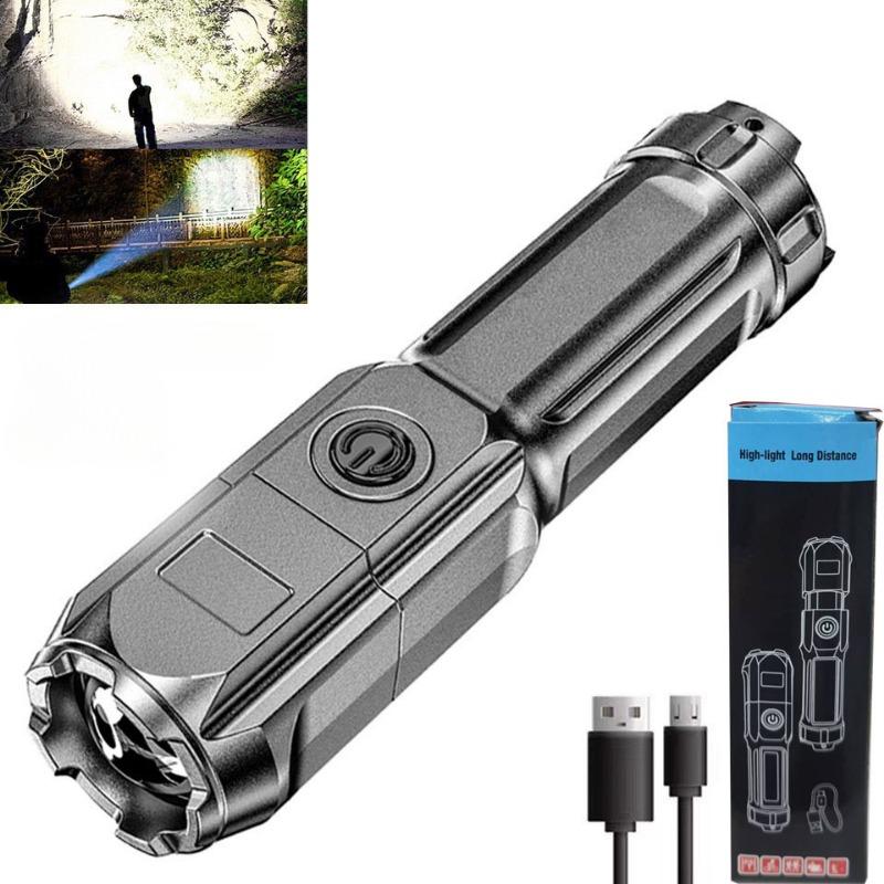 1PC Outdoor Multifunctional Strong Light Zoom Flashlight Portable Home Mini USB Rechargeable Flashlight