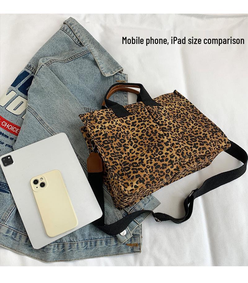 Women's High-End Leopard Print Canvas Tote Bag - Autumn/Winter Fashion, Large Capacity, Casual Crossbody & Shoulder Bag