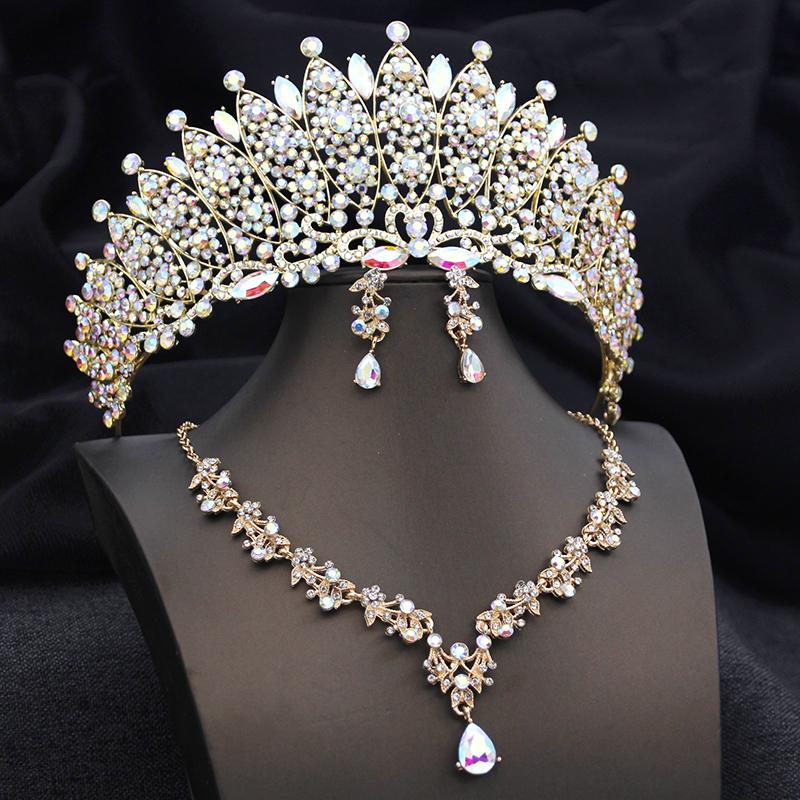 Corona Nuziale per Sposa Confezione da 3 Pezzi Tiara Orecchini Collana Set di Gioielli Sposa Festa Ballo di Fine Anno Costume Gioielli Accessori
