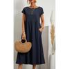 QICED Fashion Summer Spring Solid Color Print Short Sleeve O-Neck Casual Dresses