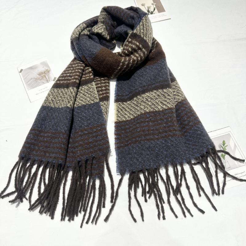 Winter Student Scarf for Women New Striped Imitation Cashmere Warm Tassel Scarf for Men Korean Style Girl Series