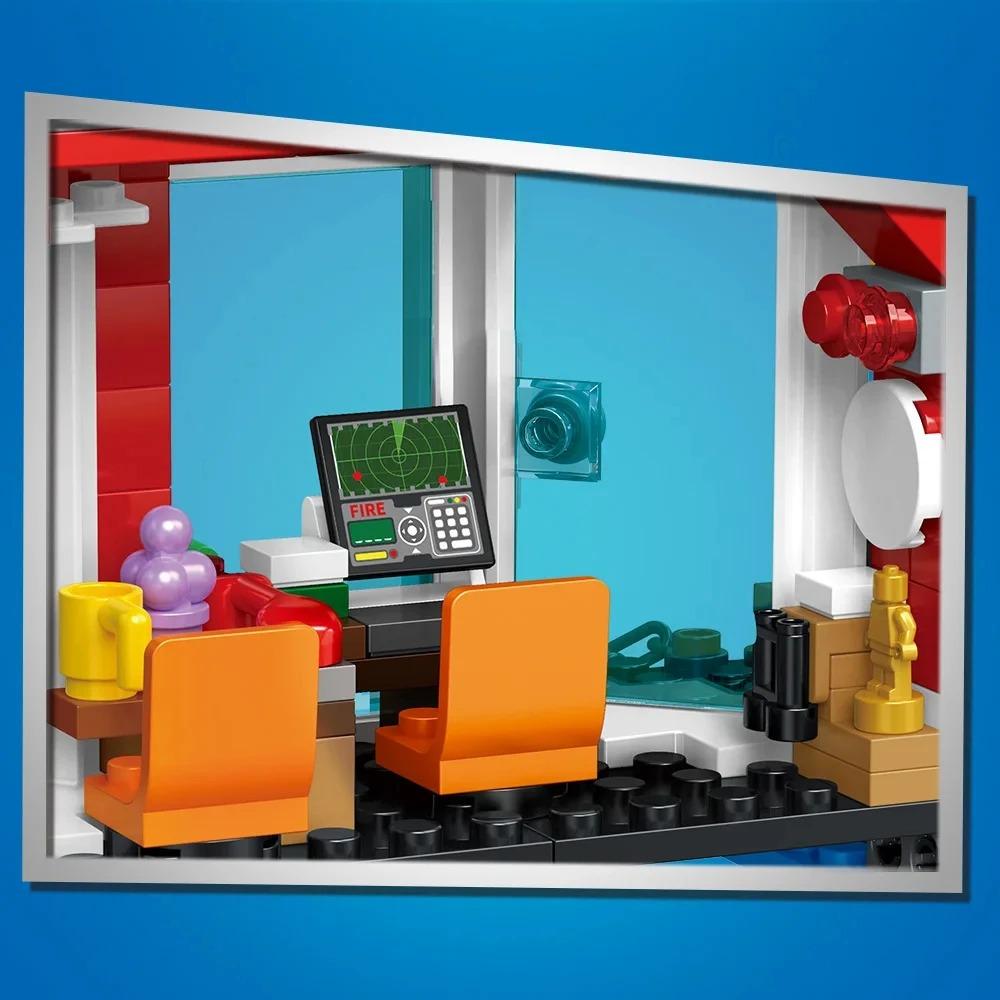 Fire Station City Oceans Blocks Compatible Fire Station Set with Fire Station Fire Helicopter Fire Ship Rescue Boat