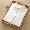 Women's Long Sleeve White Cotton Shirt with Rabbit and Radish Embroidery – Spring & Autumn Collection
