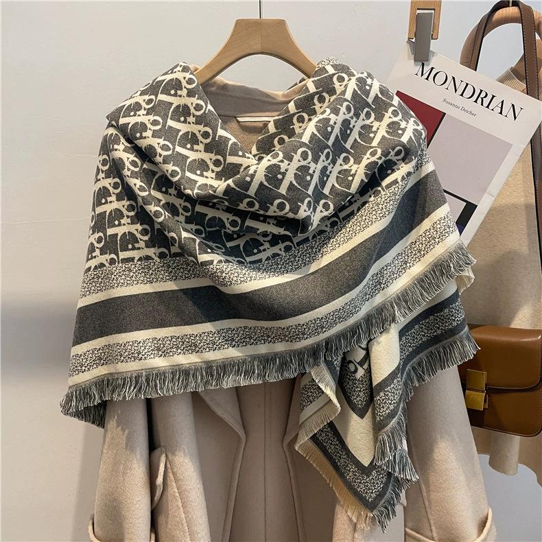 Women's High-Quality Wool Cashmere Scarf: Thick, Warm, Tassel Shawl for Autumn and Winter