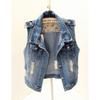 Large Size Sleeveless Slim Hole Jeans Jacket Waistcoats Casual Tops Single Breasted Women Denim Jacket Vest Short Outerwear