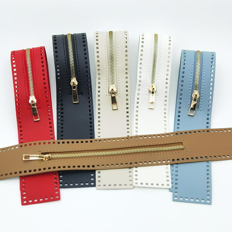 55cm Long PU Band Zippers Close-end Auto-lock Type Gold Color Metal Zipper DIY Bag Accessories
