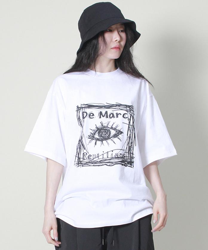 Deumakeu Oversized Square Print Short Sleeve T-Shirt White