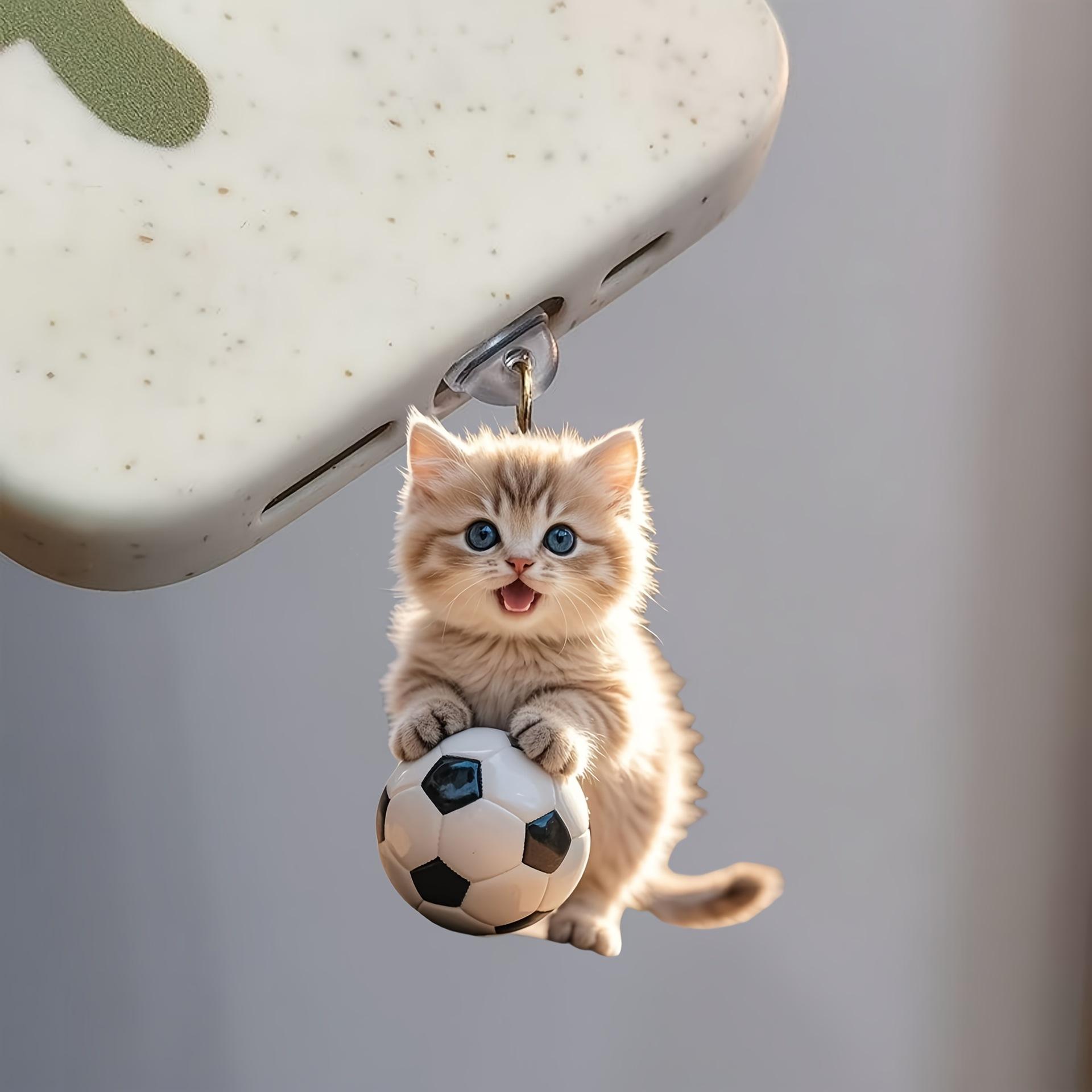 2D Football Cat Mobile Phone Dust Plug, Suitable for Smart Phones, Acrylic Charging Port Type-c charging port interface