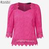 ZANZEA Women Casual Lace Crochet Patchwork Summer 3/4 Sleeve Blouse