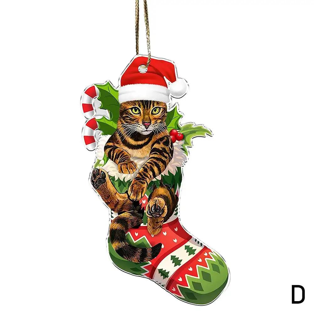 Charming Black Cat Christmas Ornament 2D Acrylic Hanging Decor For Tree Car Mirror Keychain Kid Xmas Gift Holiday Party Sup Q3E6