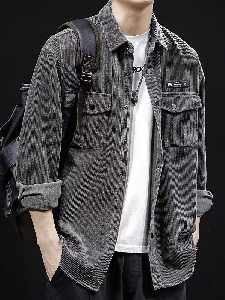 

Чоловіча вельветова куртка в японському стилі - Модна, висококласна, ретро-кежуал для весни та осені. 5XL сірий колір