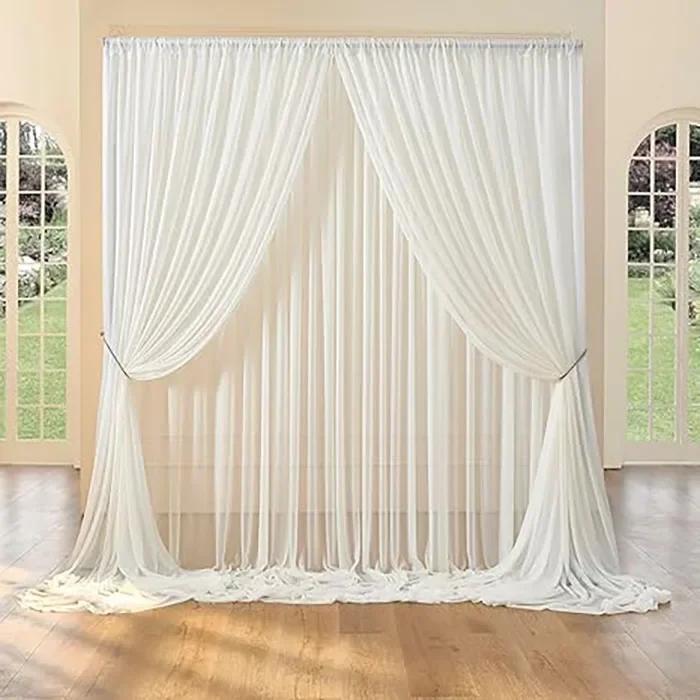 2pcs 5ft x10ft Chiffon Backdrop Curtains, 2 Layer Sheer Fabric Backdrop Drapes Drapes for Bridal Shower Wedding Arch Party Decor