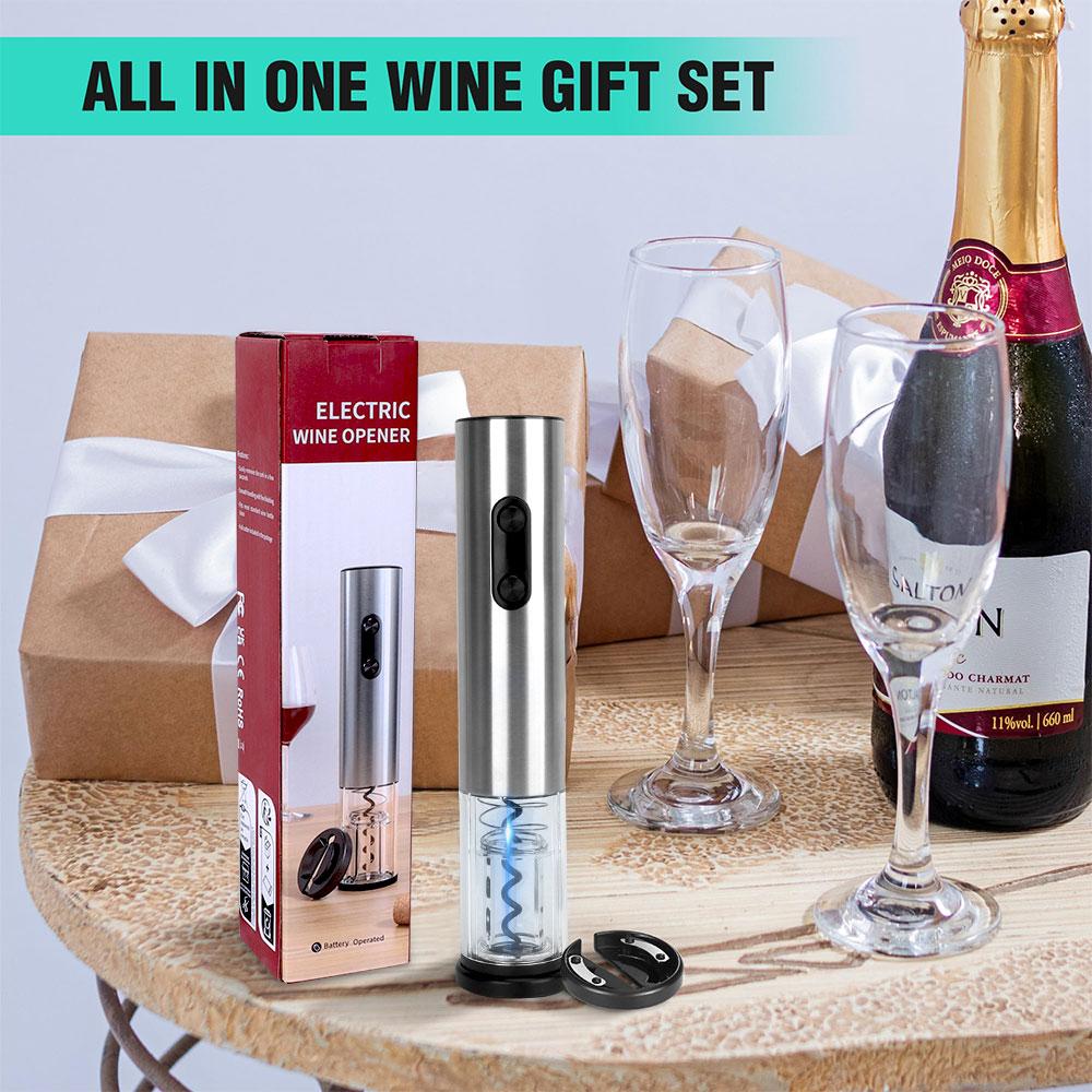 Electric Wine Bottle Opener With Foil Cutter Stainless Steel Battery Operated Wine Opener Set Automatic Corkscrew for Party Tool