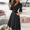 Fashion Women's Casual Lapel Printed Seven-Part Sleeve Dress Long Dress