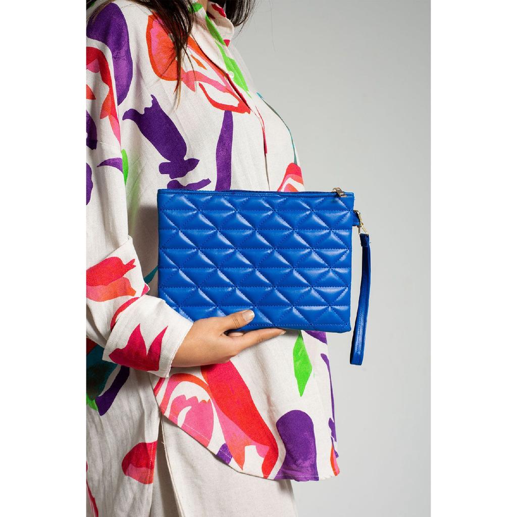 Black Patent Leather Triangle Patterned Portfolio Clutch Handbag