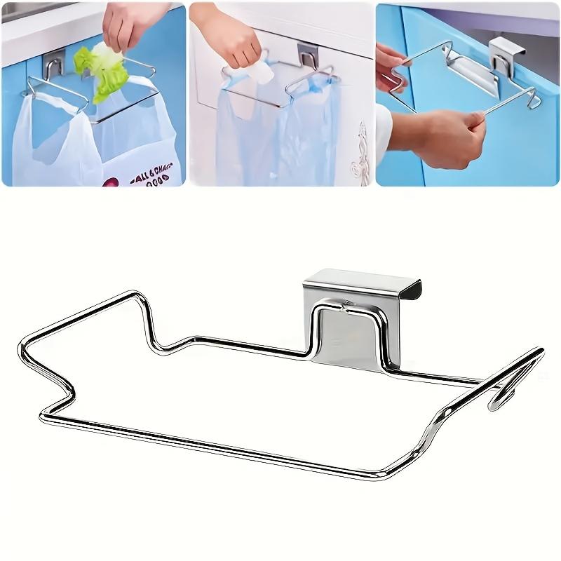 1Pc Stainless Steel Kitchen Garbage Rack: Household Wall Mounted Plastic Bag Storage Rack, Kitchen Storage Daily Essential Tools