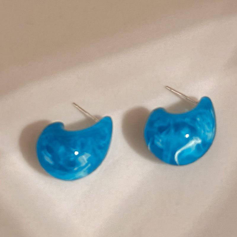 Sea salt ice blue, super fairy French retro acrylic water drop earrings, light luxury high-end temperament ears